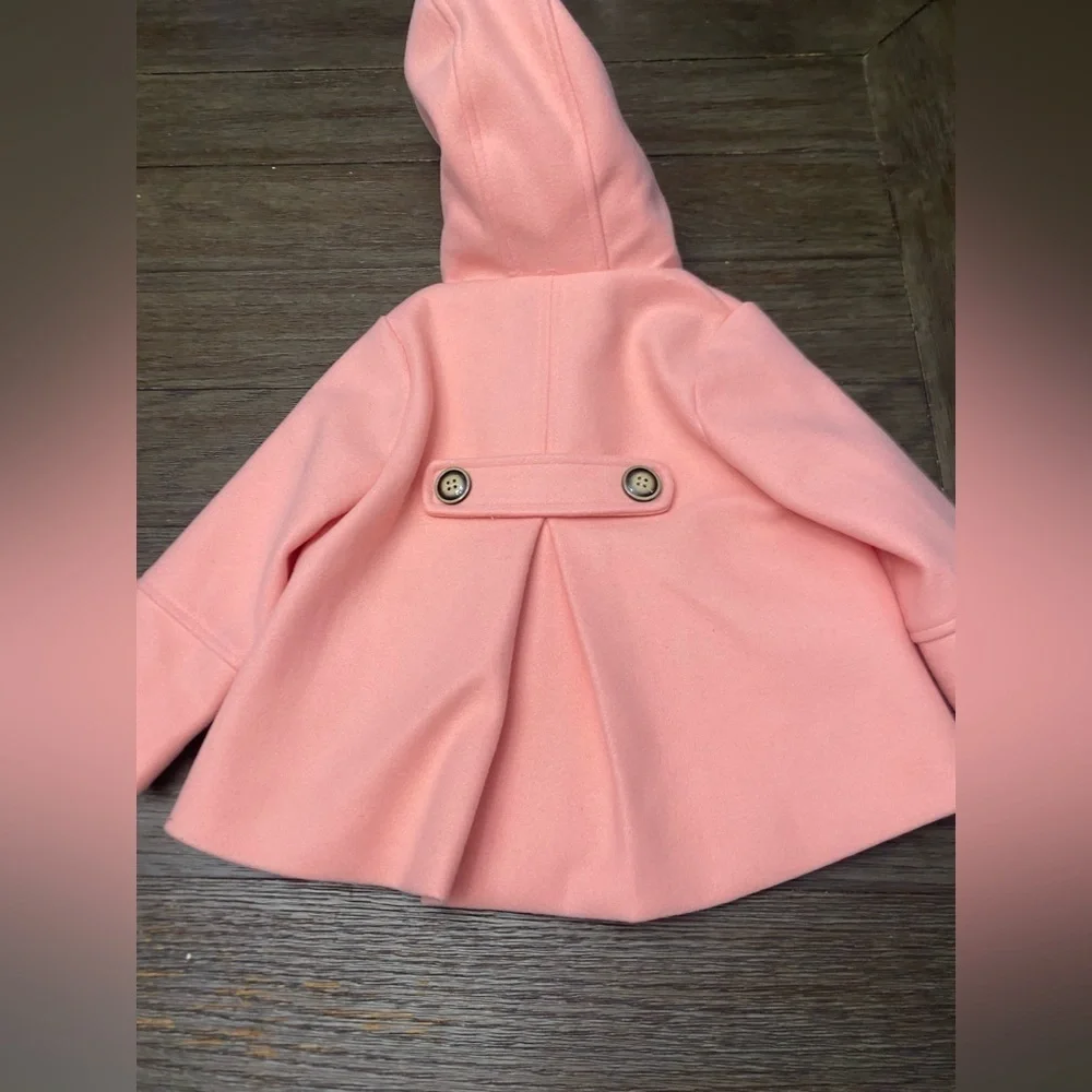 Girls Button Formal Coat Toddler Kids Hooded Woolen Jacket Fall Winter Outwear